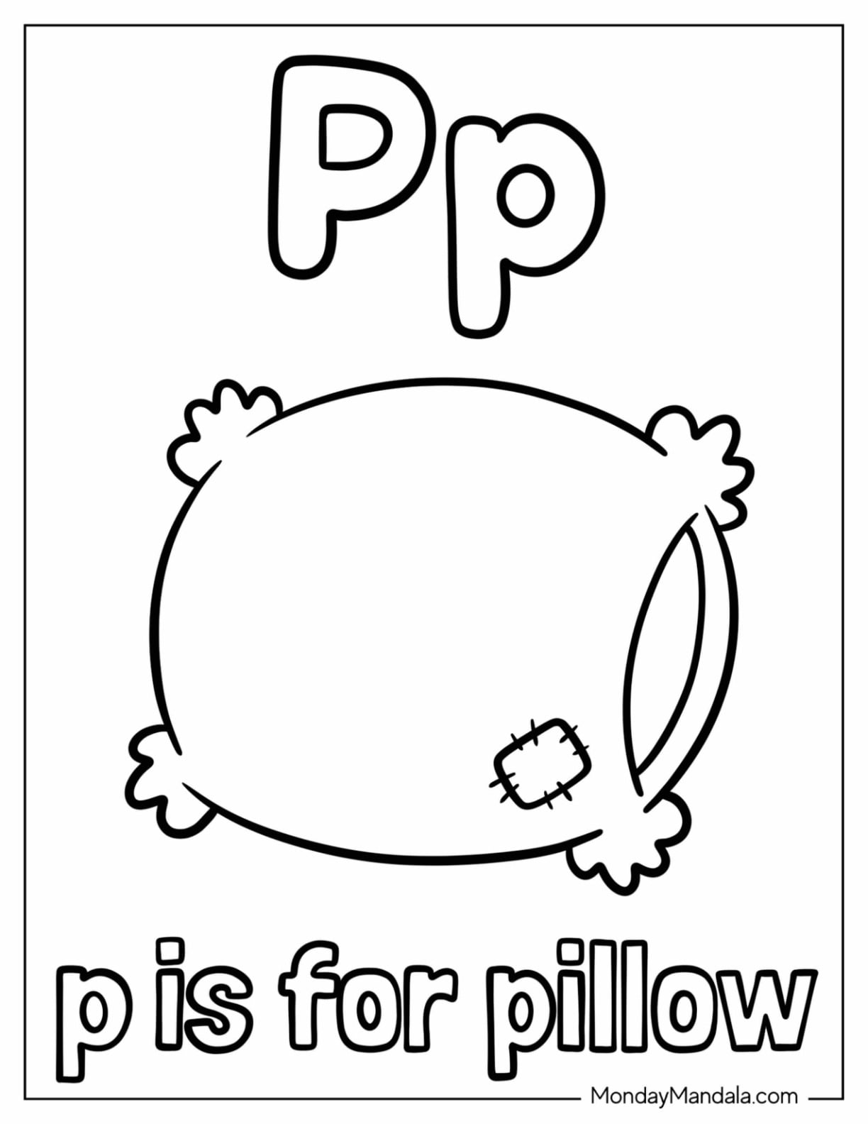 Letter P Coloring Page is for Pillow for Kids