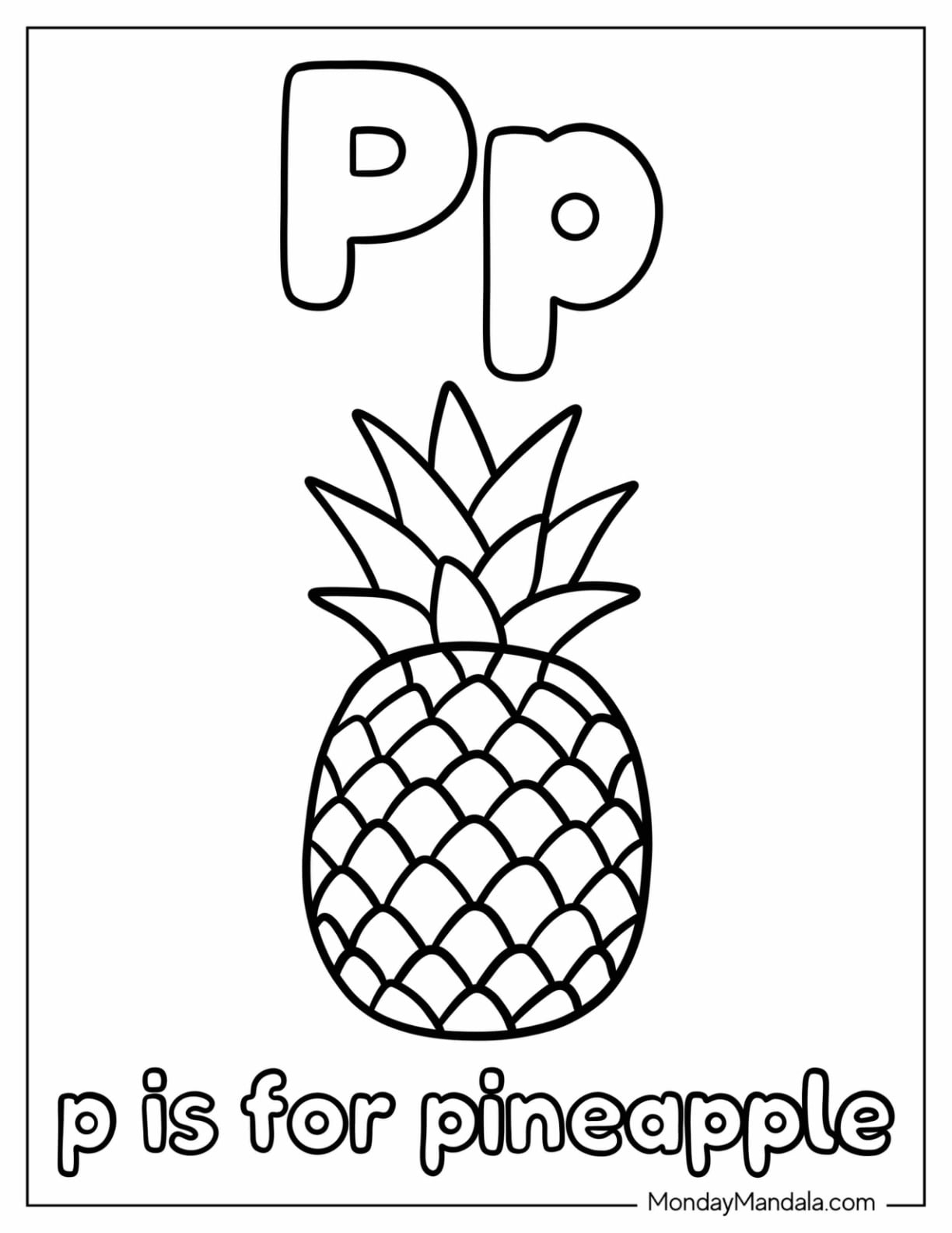Letter P Coloring Page is for Pineapple