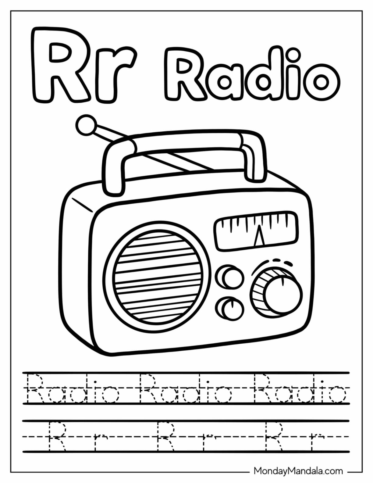 Letter R Coloring Page is for Radio Traceable Worksheet