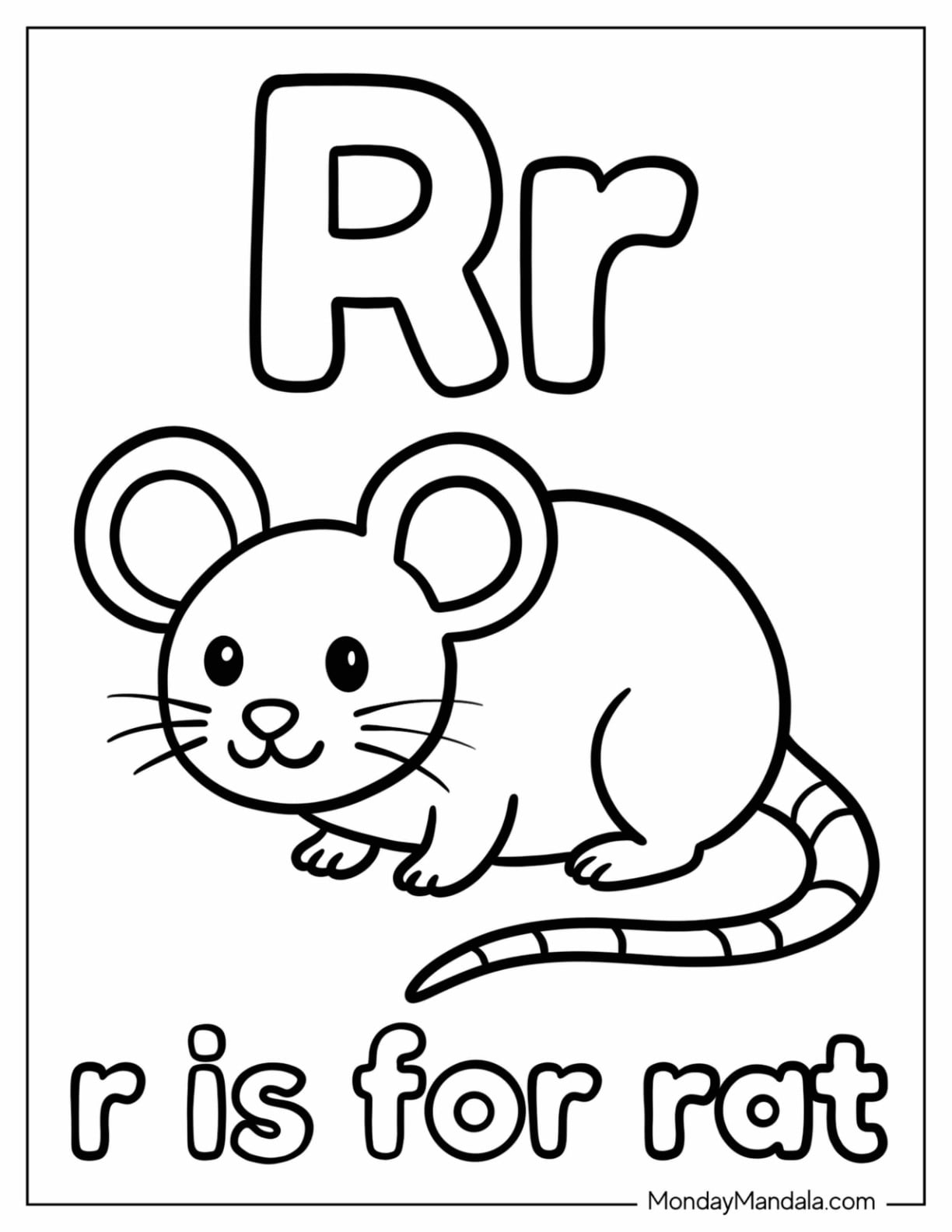 Letter R Coloring Page is for Rat for Preschoolers