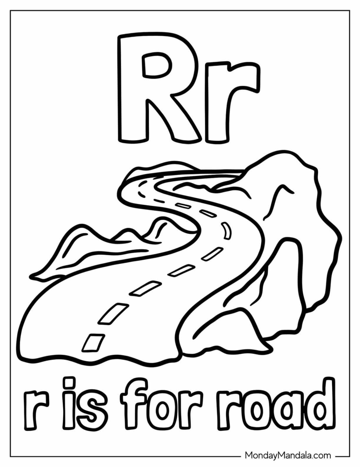 Letter R Coloring Page is for Road