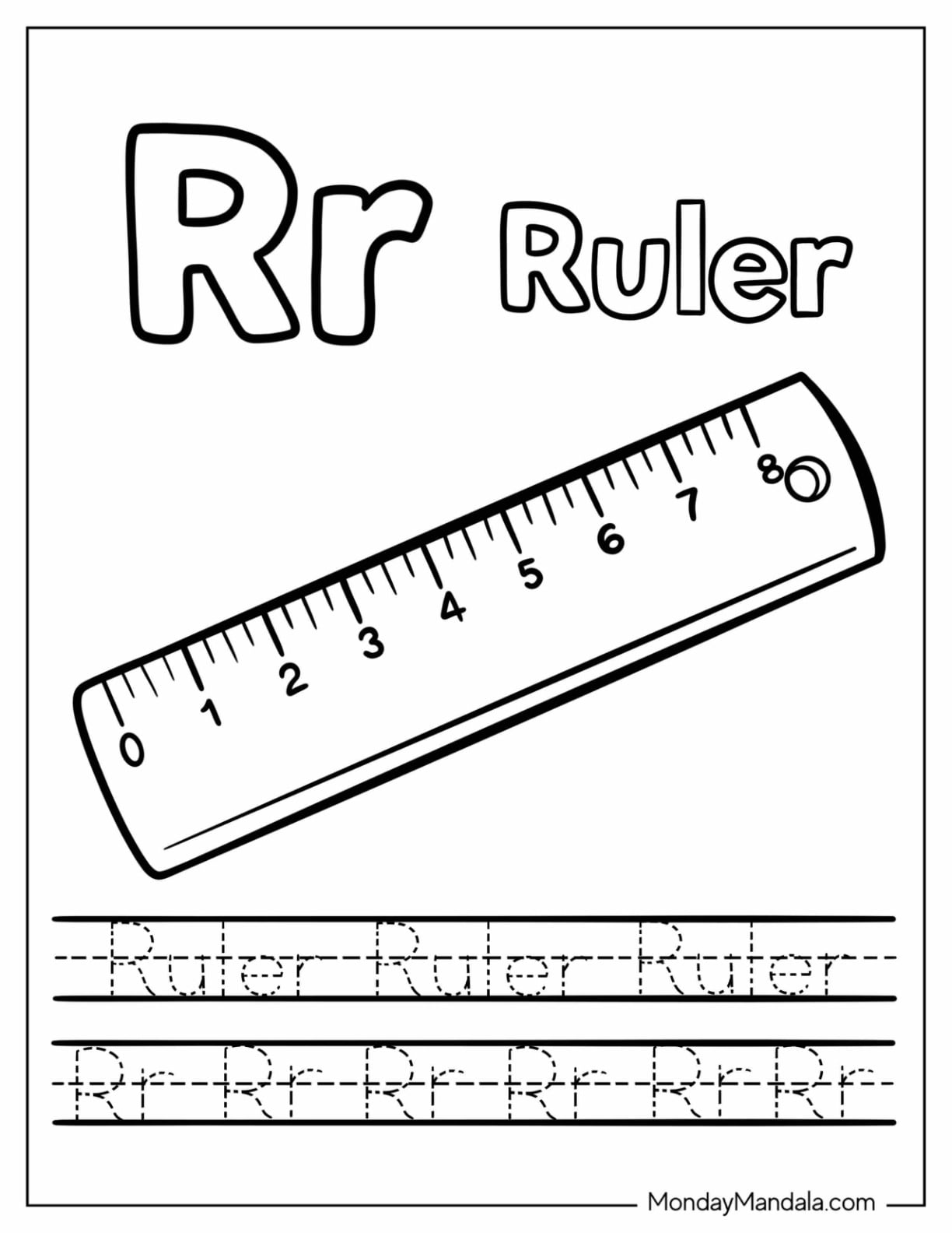 Letter R Coloring Page is for Ruler Traceable Worksheet
