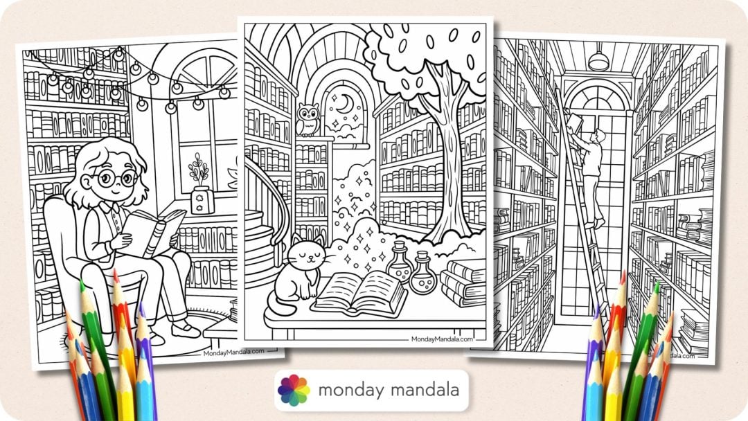 22 Library Coloring Pages Free - Library Coloring Pages Featured Image 1080x608