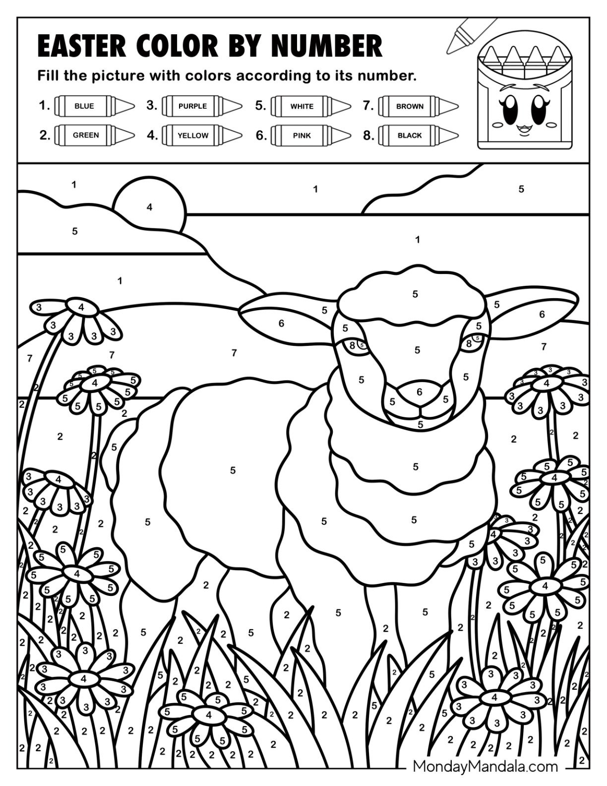 Little Lamb in a Flower Field Color by Number