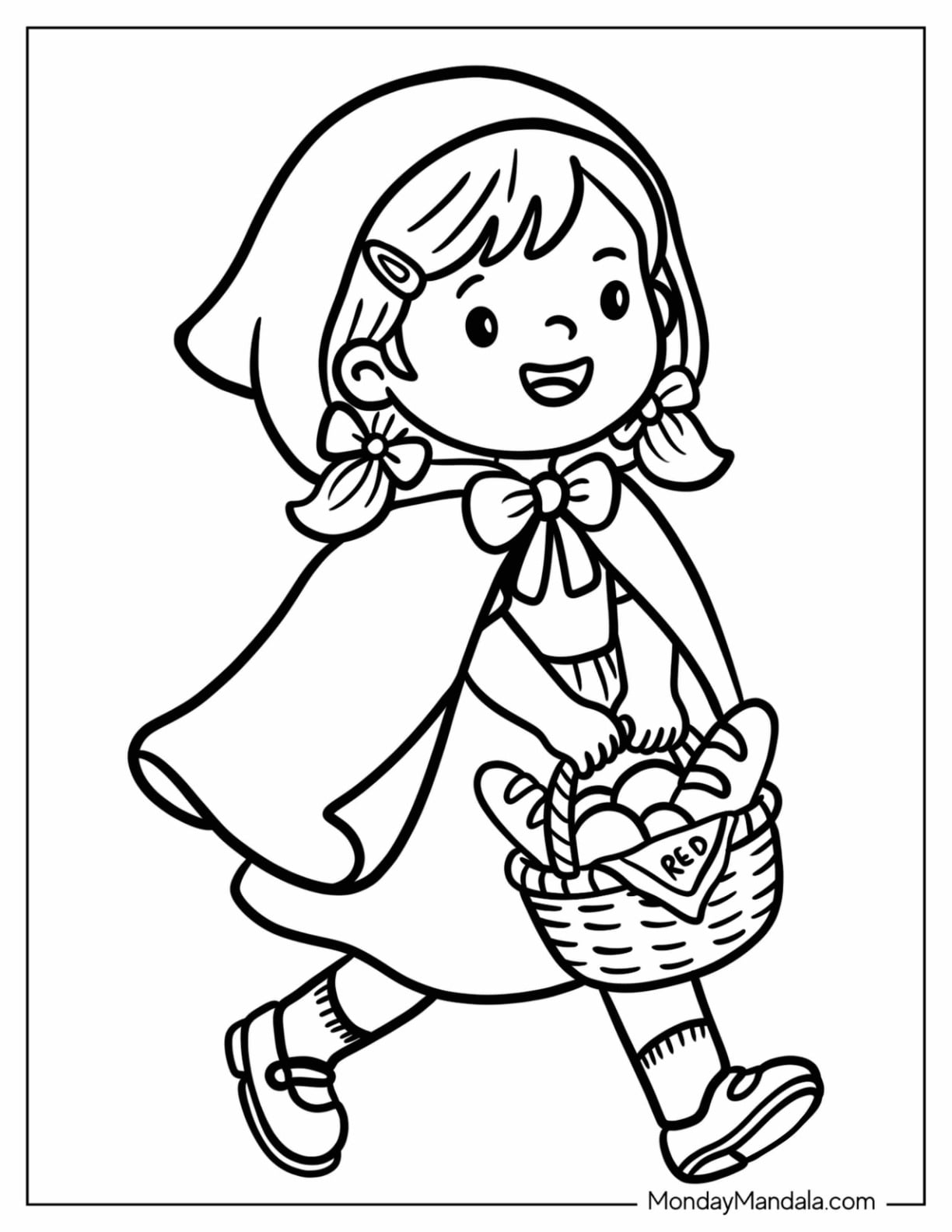 Little Red Riding Hood Carrying a Basket of Food Coloring Page for Preschoolers