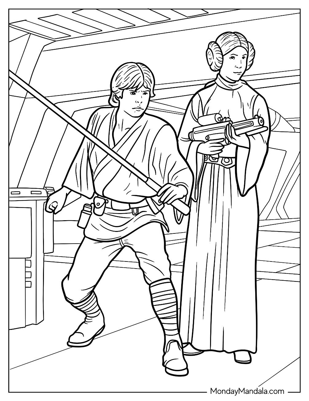 Luke Skywalker Coloring Page With Princess Leia