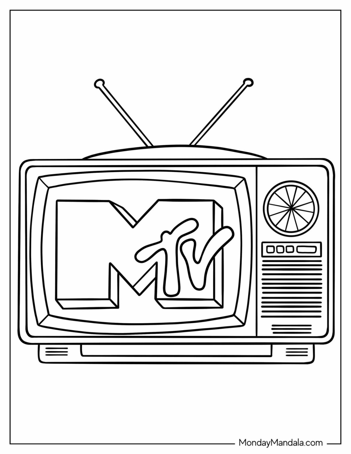 MTV on Retro Television Set 80’s Coloring Page for Kids