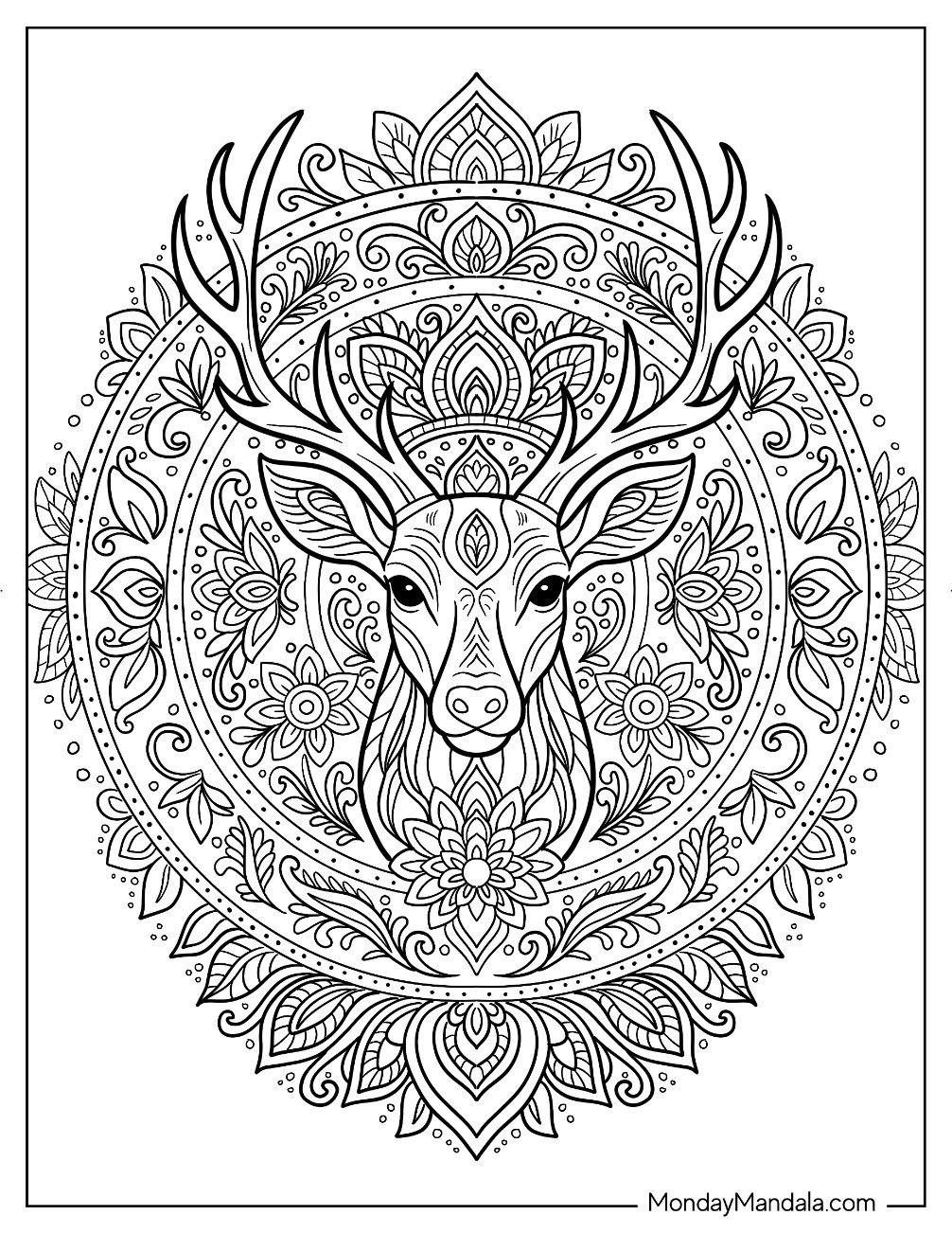 Majestic Deer Coloring Page Mandala