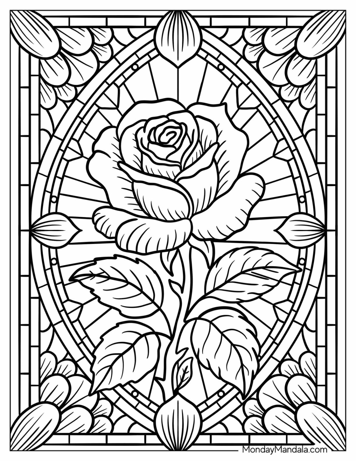 Majestic Rose Coloring Page Stained Glass
