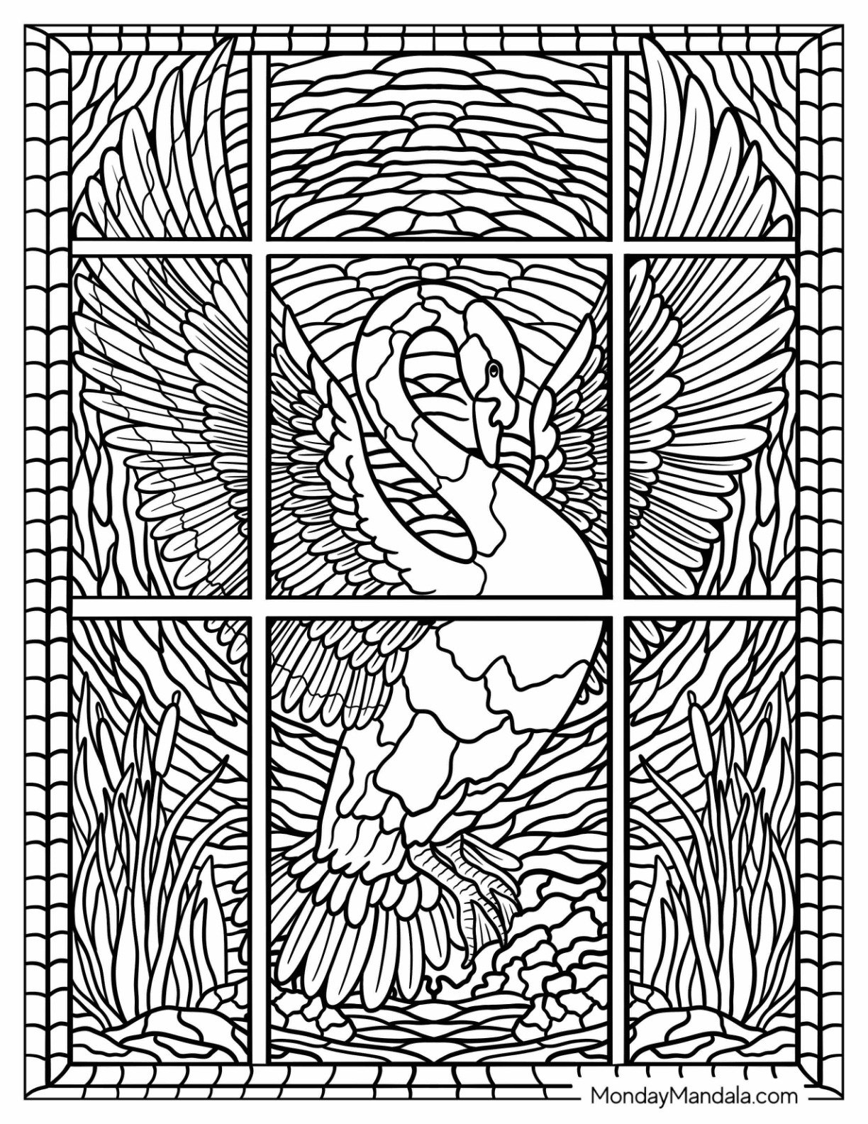 Majestic Swan Coloring Page Stained Glass