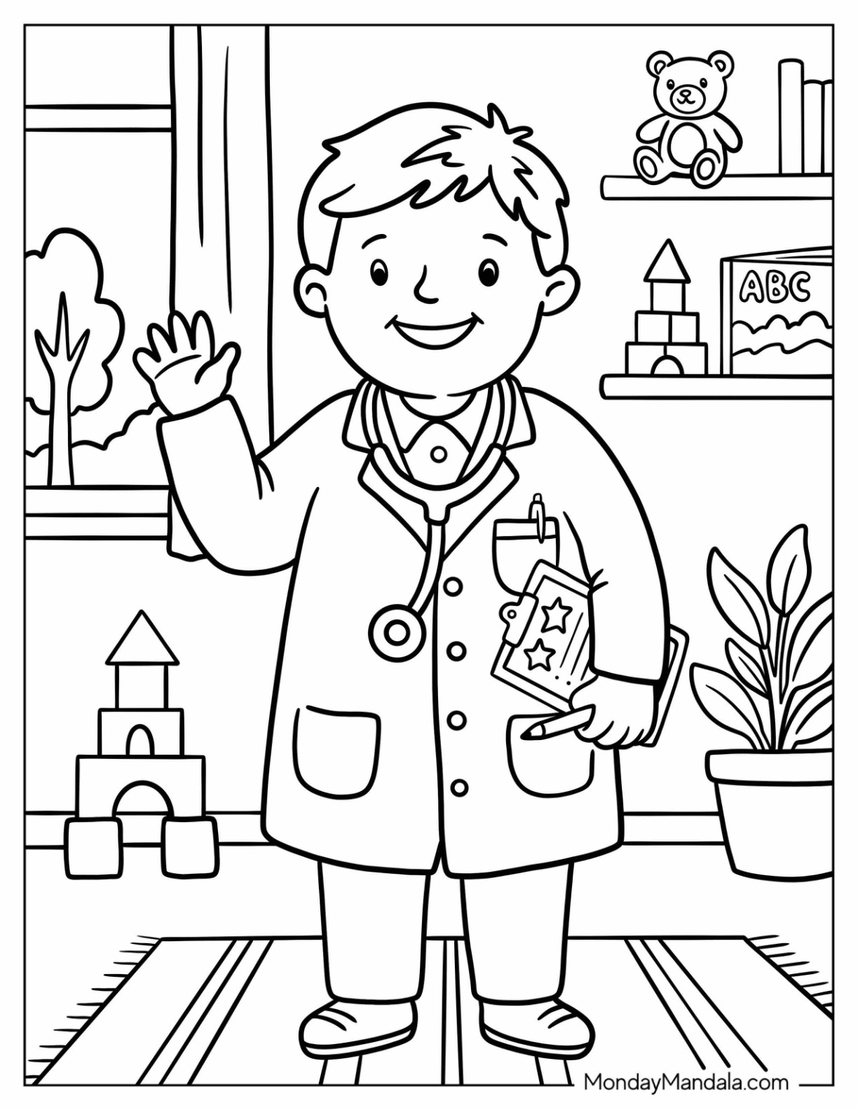 Male Doctor with Medical Chart Coloring Page