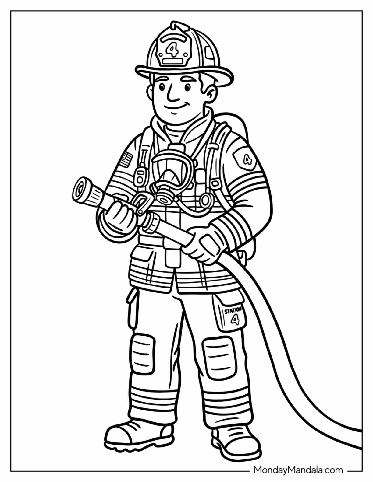 Male Firefighter with a Powerful Fire Hose