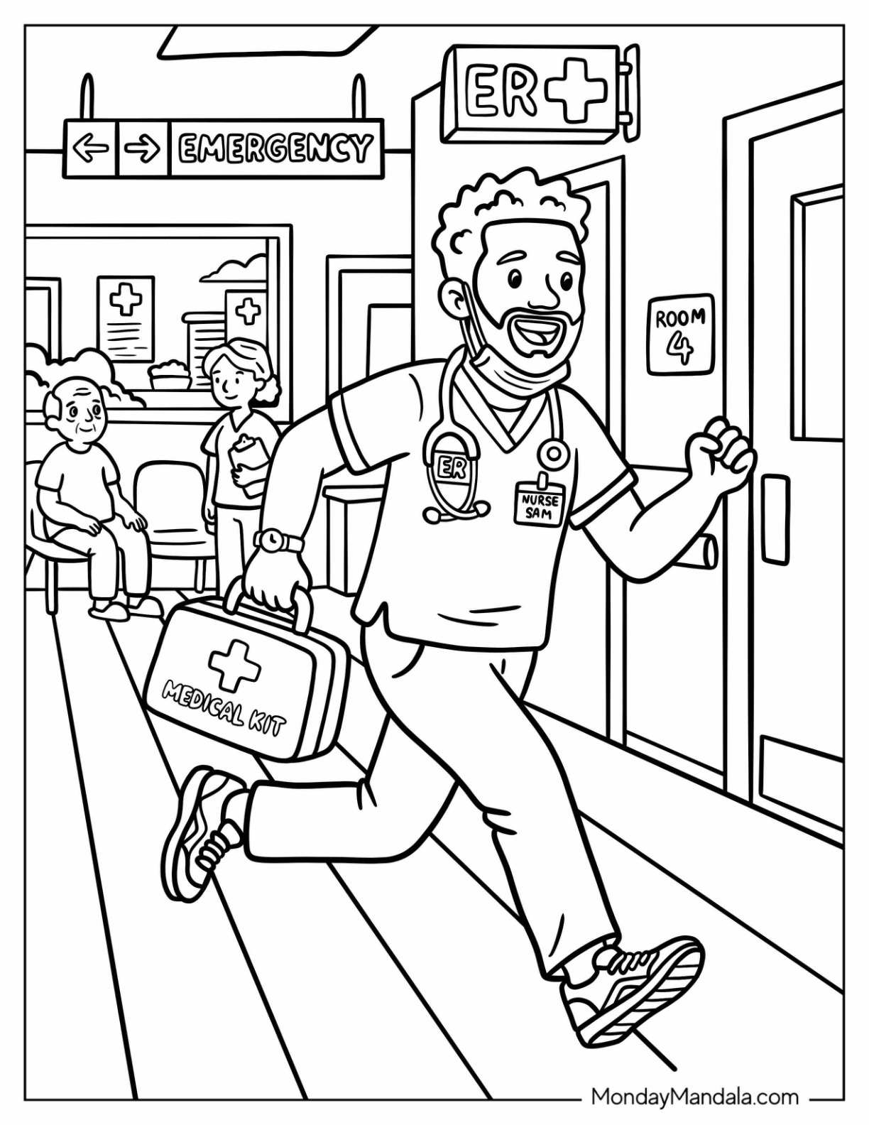 Male Nurse Running in the Hospital with a Medical Kit