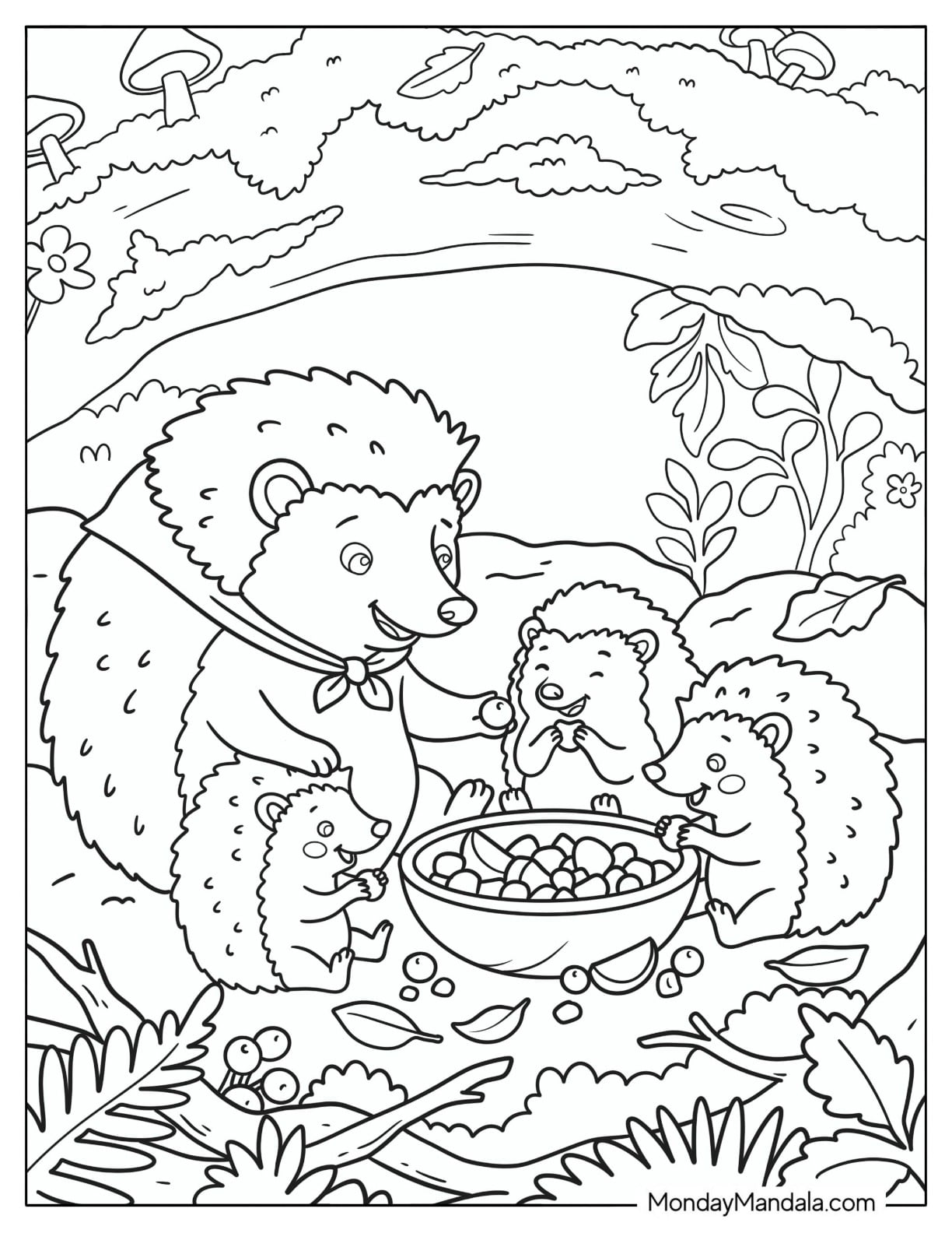 Mama Hedgehog Feeding Her Hoglets