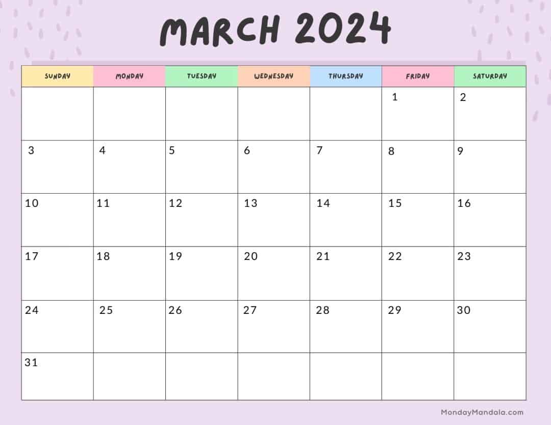 52 March 2024 Calendars (Free PDF Printables)