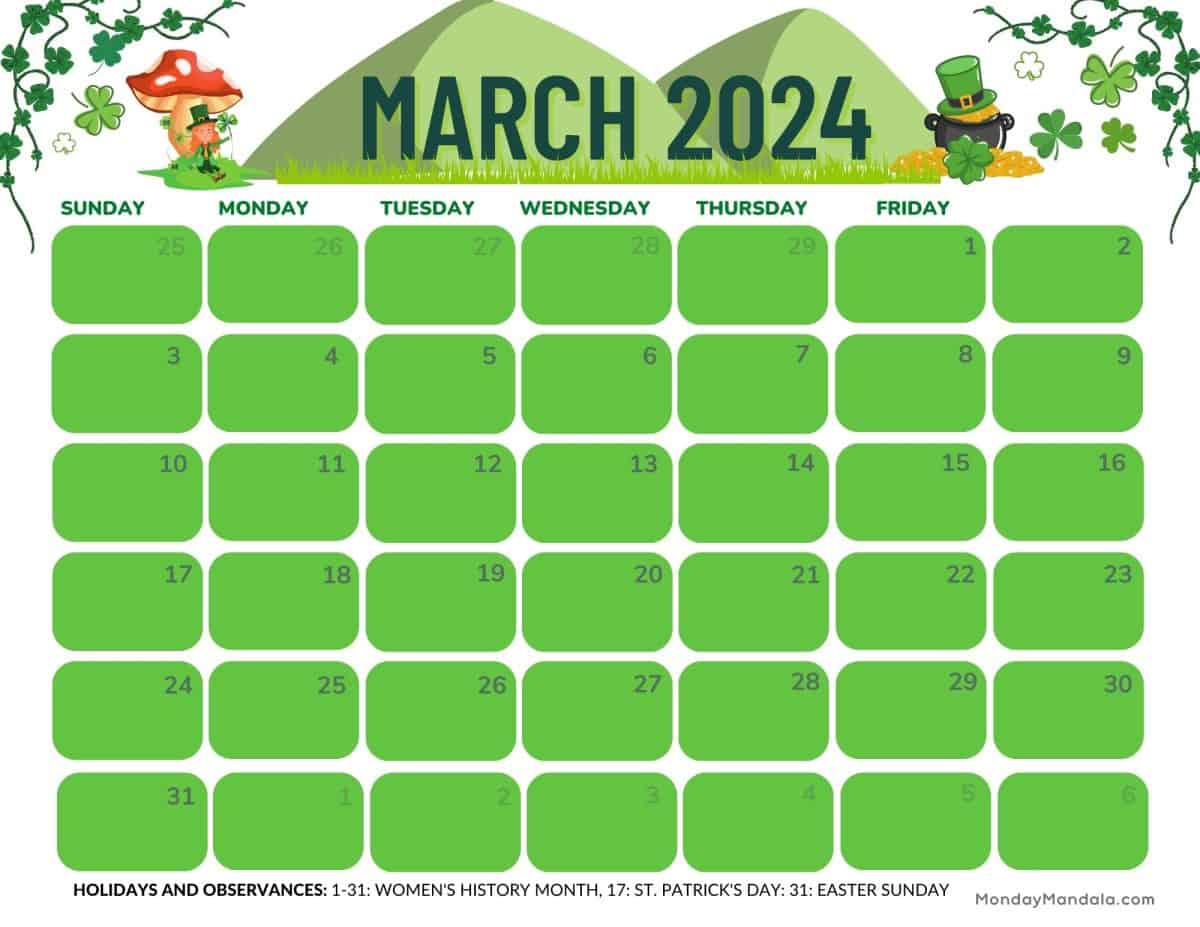 52 March 2024 Calendars (Free PDF Printables)