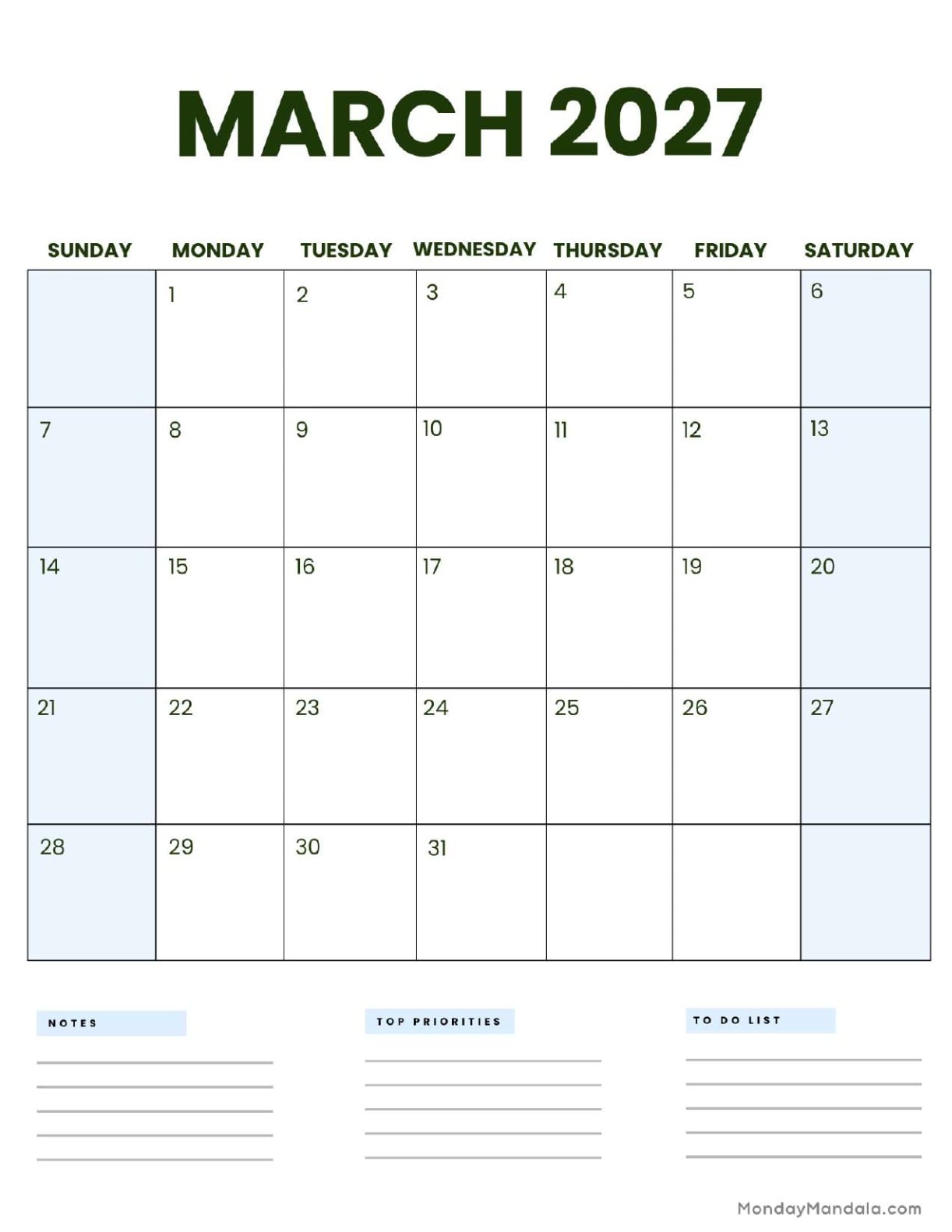 March 2027 Calendar Printable Business3 Portrait