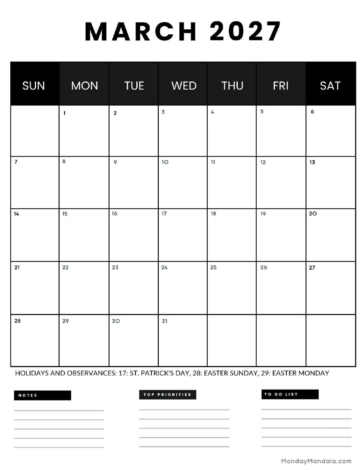 March 2027 Calendar Printable Business4 Portrait