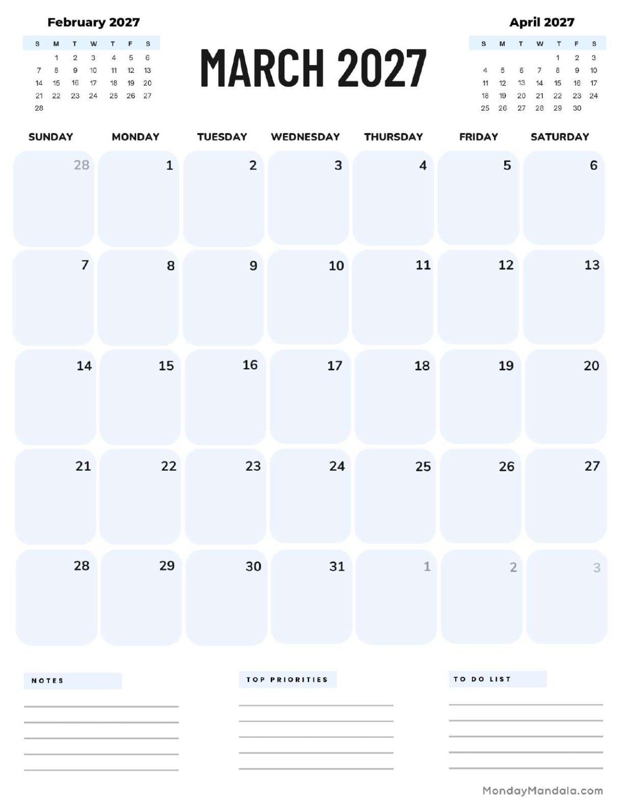 March 2027 Calendar Printable Corporate Portrait