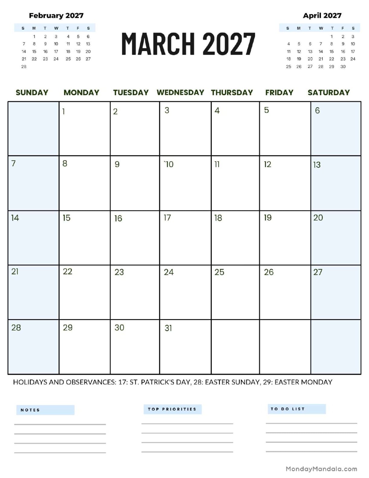 March 2027 Calendar Printable Corporate2 Portrait