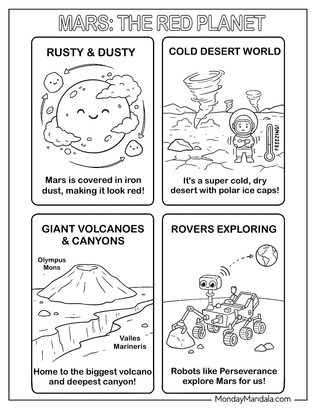 Solar System Coloring Page of Mars the Red Planet