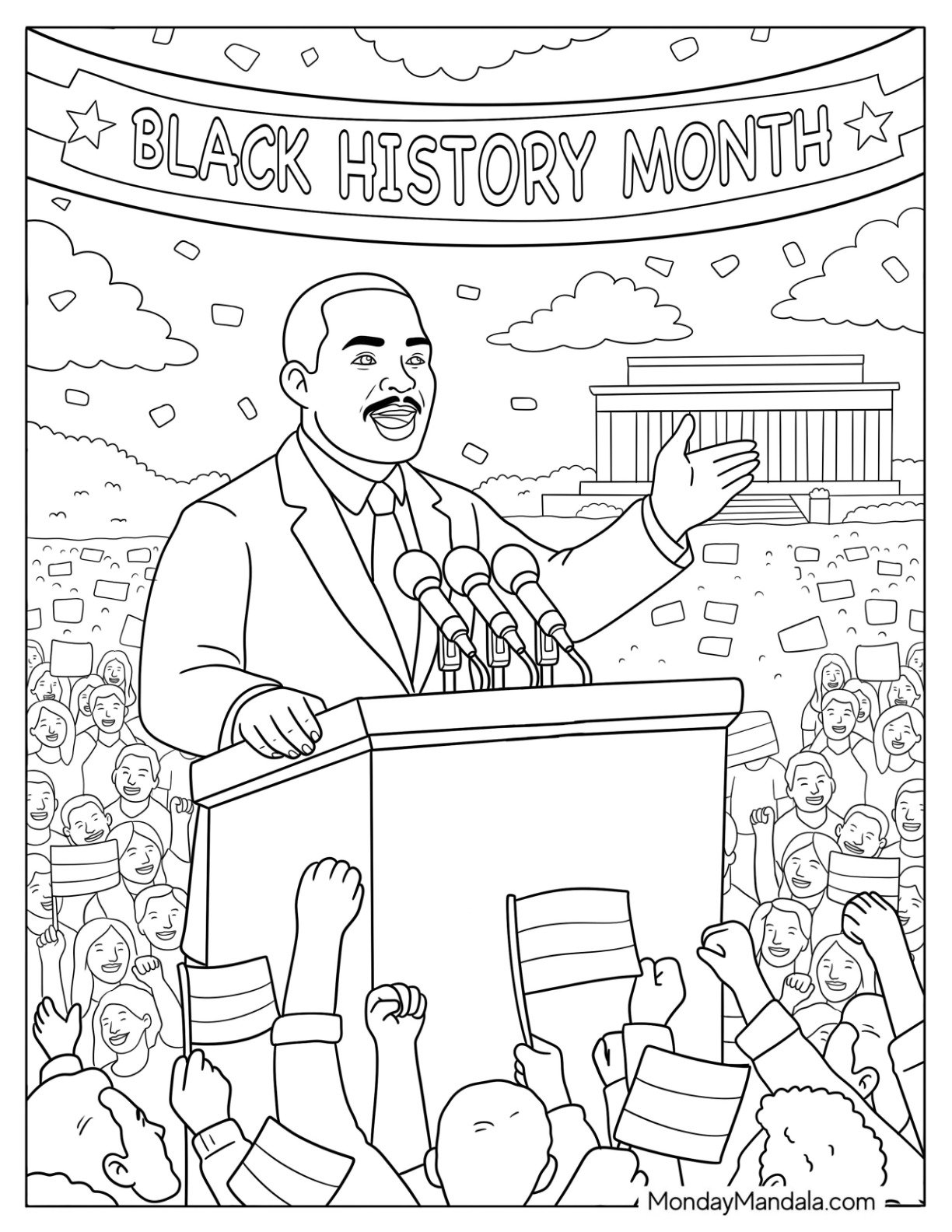 Martin Luther King Jr Giving A Speech for Black History Month Coloring Page