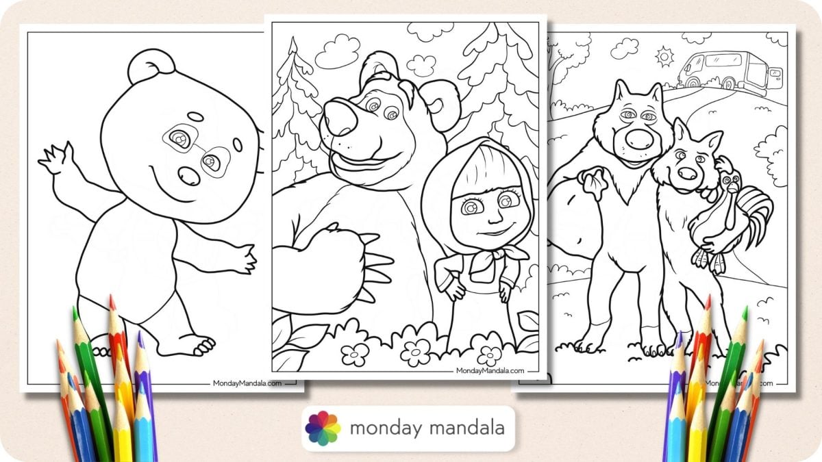 24 Masha & The Bear Coloring Pages (Free PDF Printables)