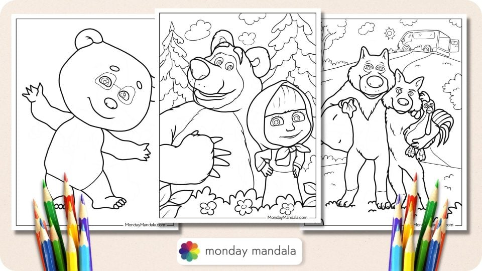 24 Masha & The Bear Coloring Pages (Free PDF Printables)