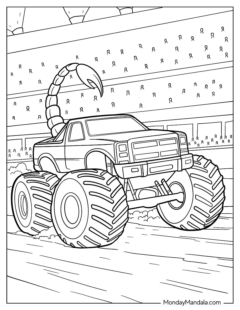 Massive Monster Truck Coloring Page With Scorpion Tail