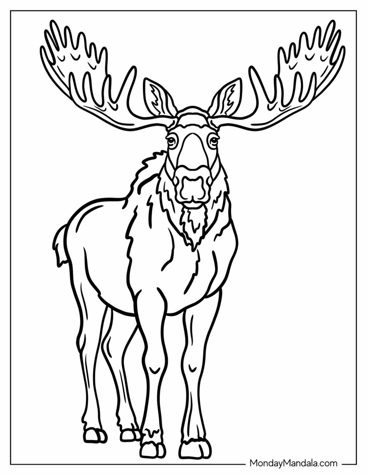 Massive Moose Outline with Intricate Antlers Coloring Page for Kids