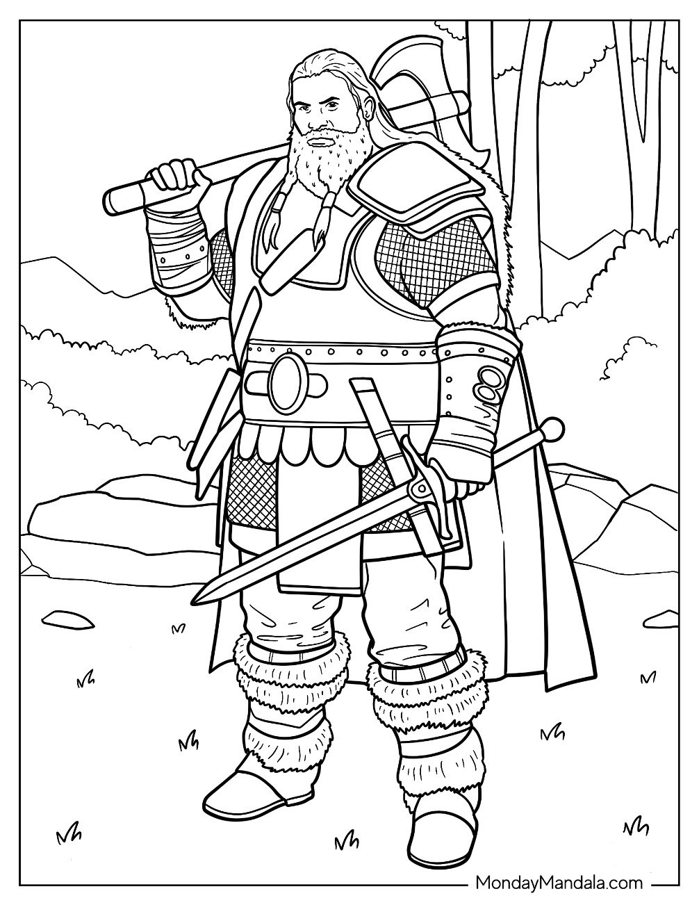 Massive Viking Coloring Page In Full Armor With Long Axe