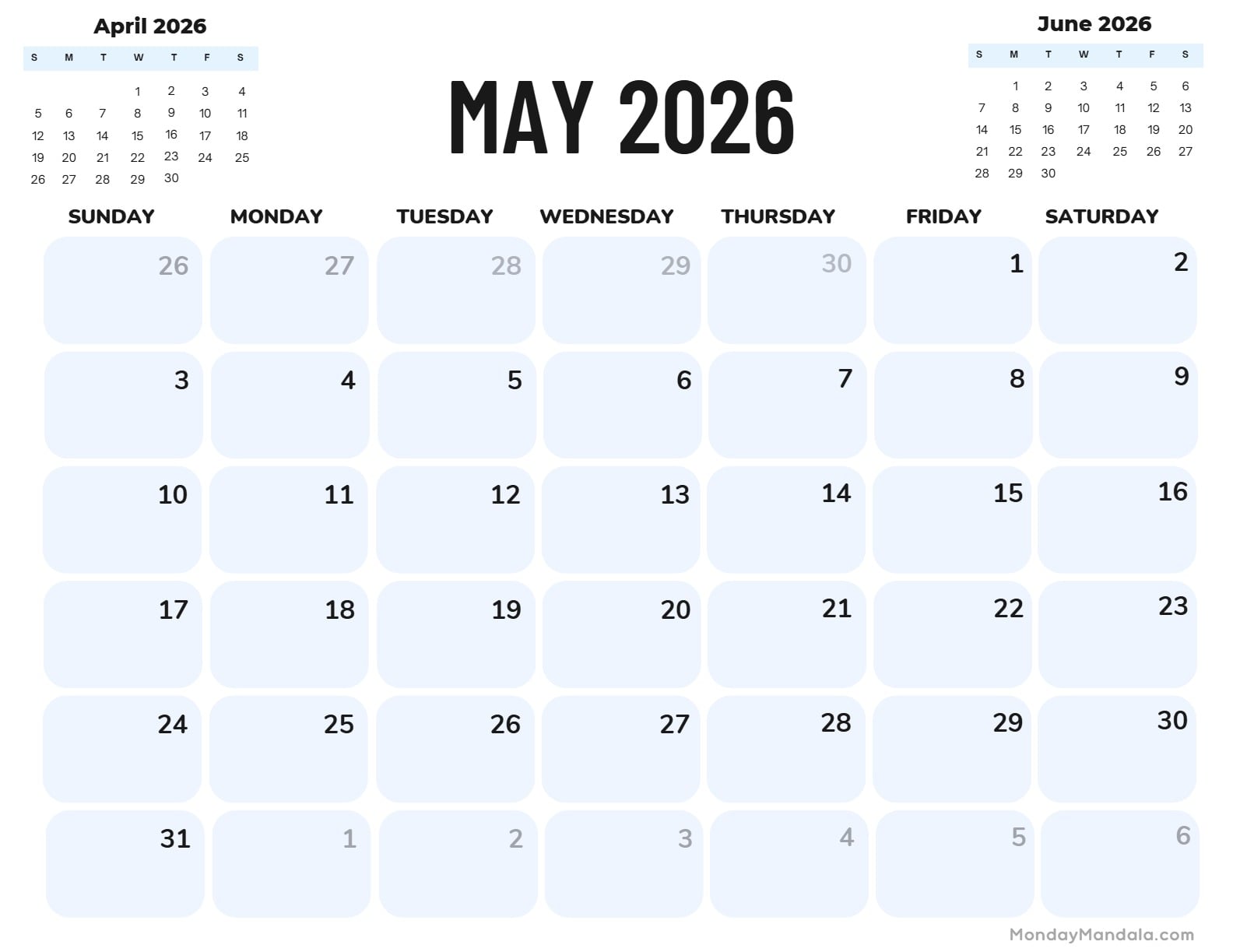 May 2026 Calendar Printable Corporate Landscape v2