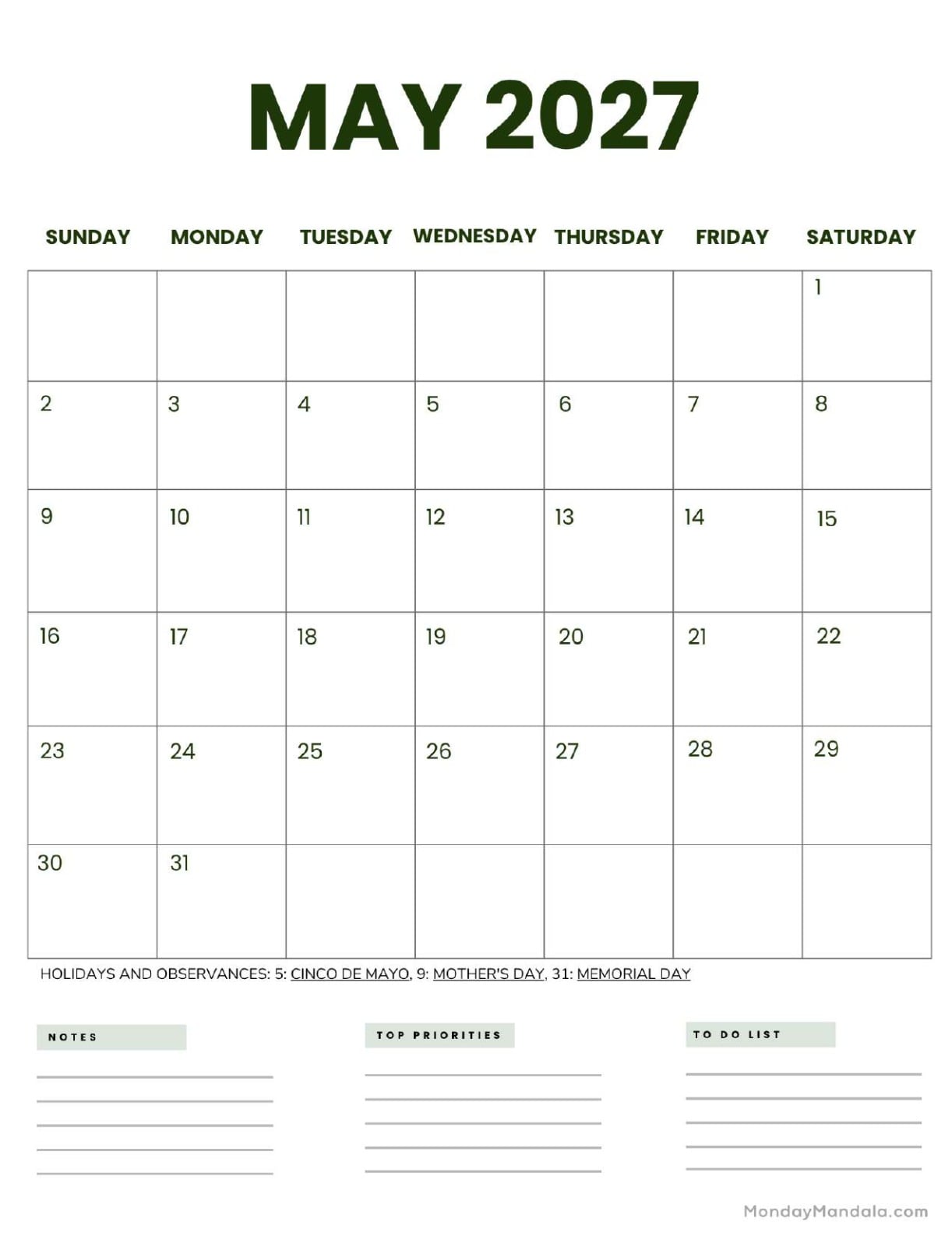 May 2027 Calendar Printable Business 2 Portrait v2
