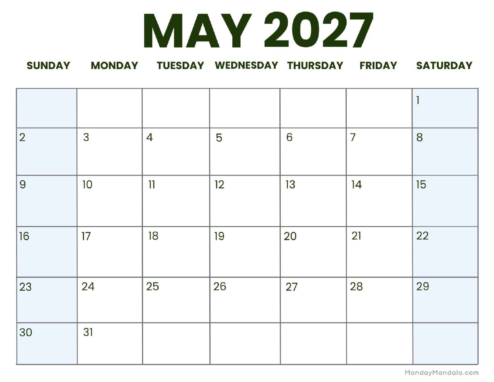 May 2027 Calendar Printable Business 3 Landscape v2