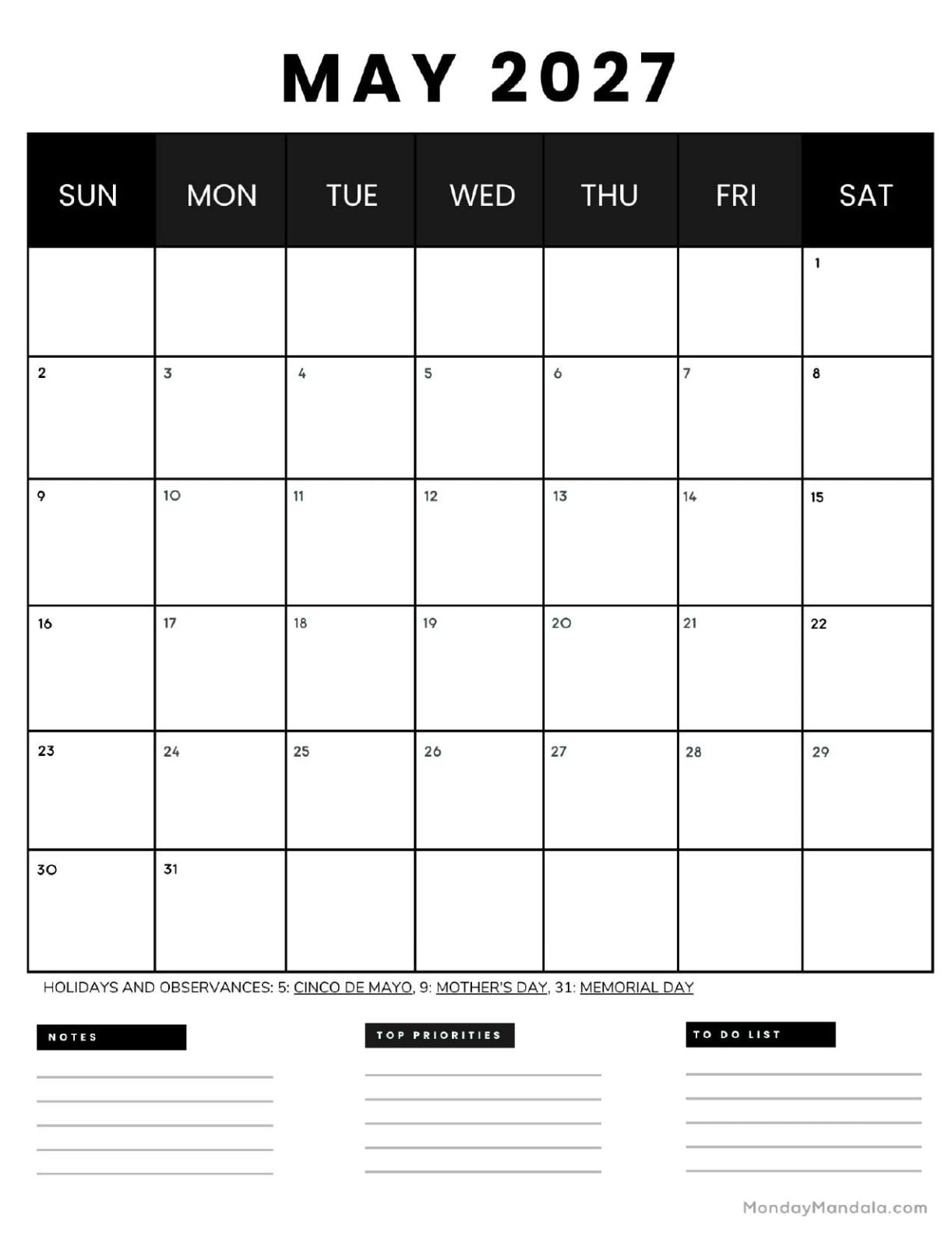 May 2027 Calendar Printable Business 4 Portrait v2