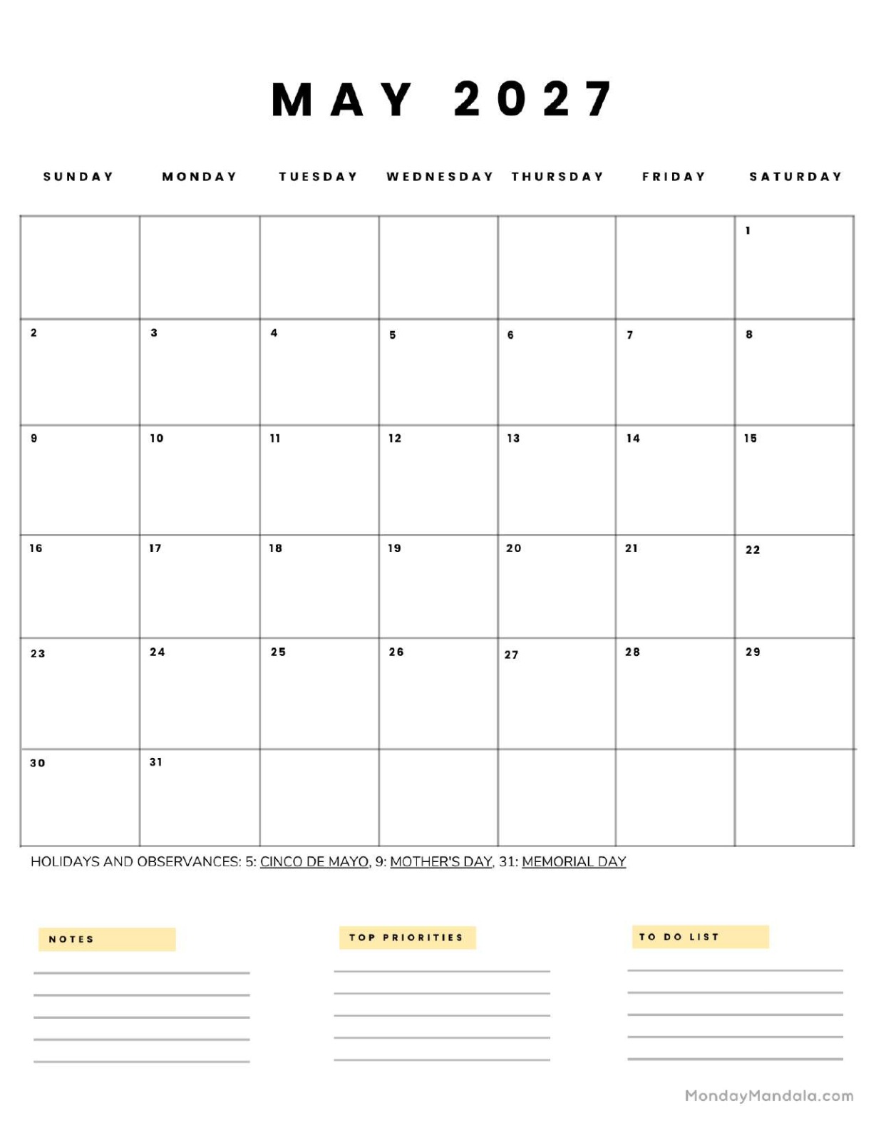 May 2027 Calendar Printable Business 5 Portrait v2