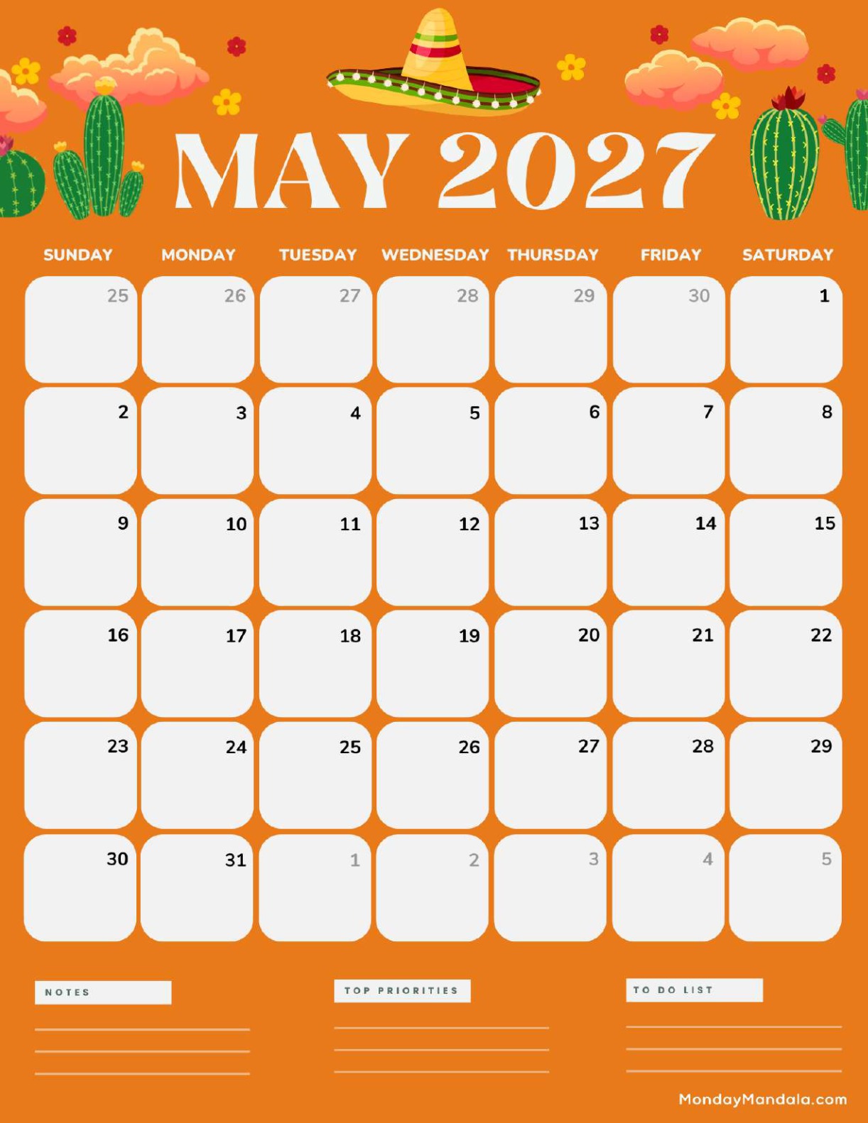 May 2027 Calendar Printable Cinco de Mayo 2 Portrait v2