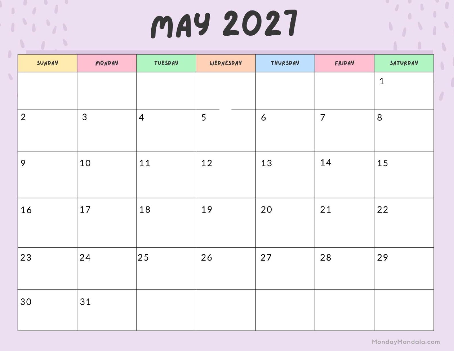 May 2027 Calendar Printable Colorful Landscape v2