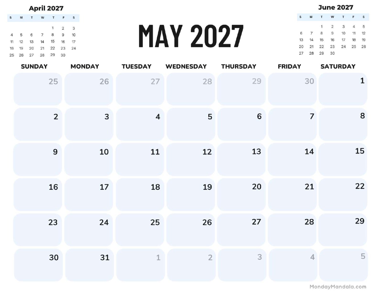 May 2027 Calendar Printable Corporate Landscape v2