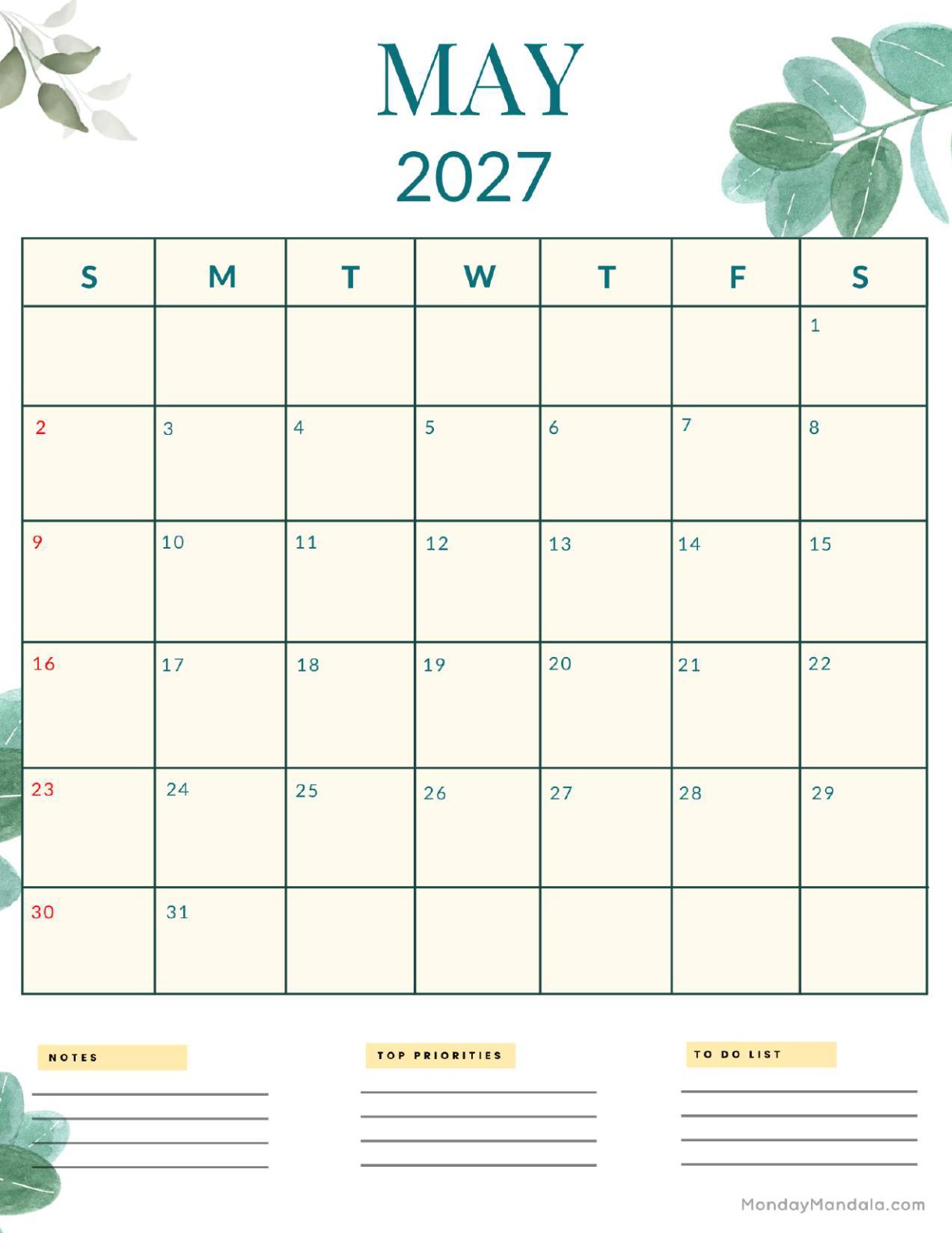 May 2027 Calendar Printable Nature Portrait v2