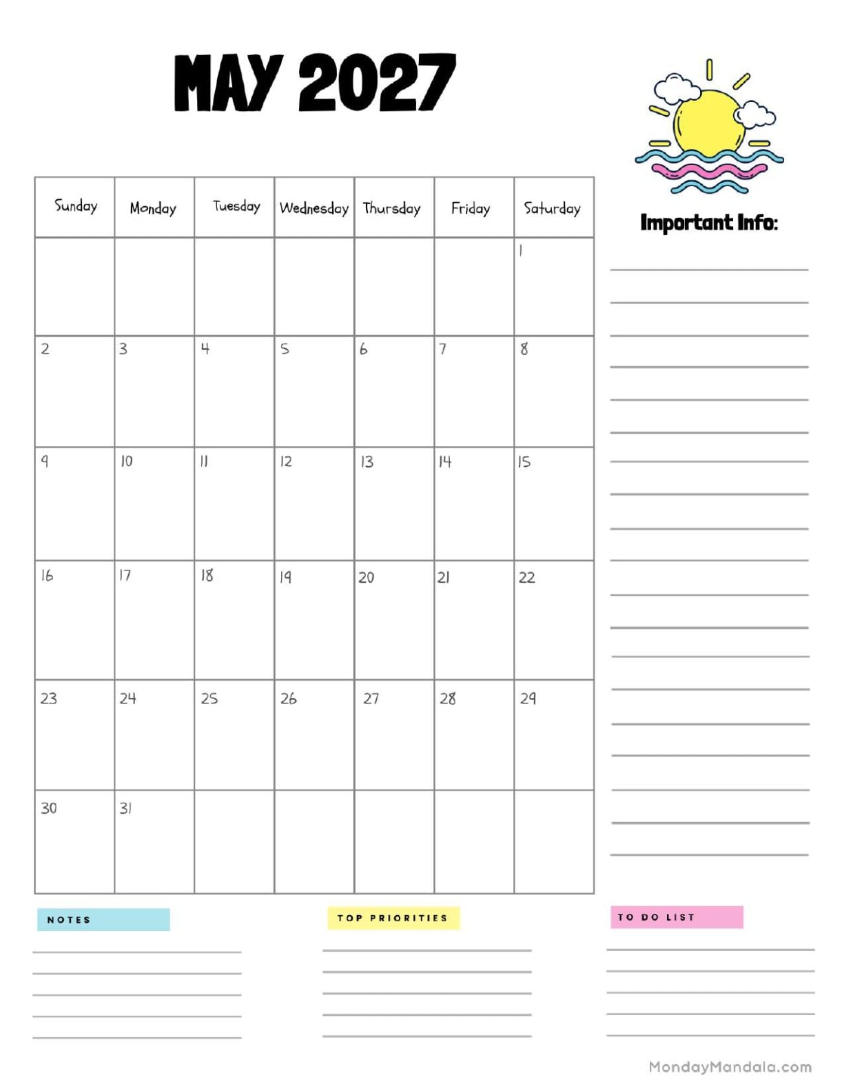 May 2027 Calendar Printable Sun Portrait v2