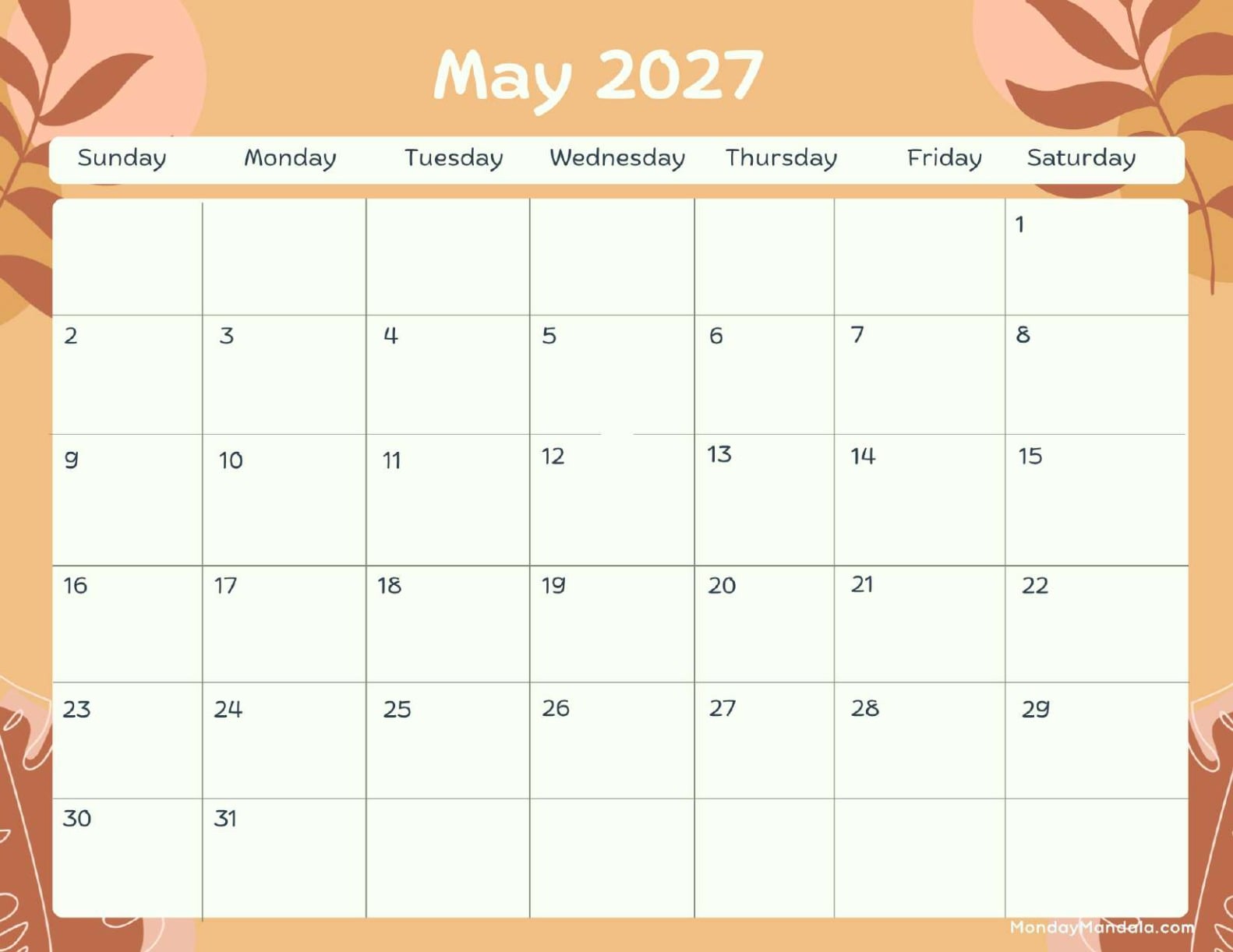 May 2027 Calendar Printable Terracotta Landscape v2