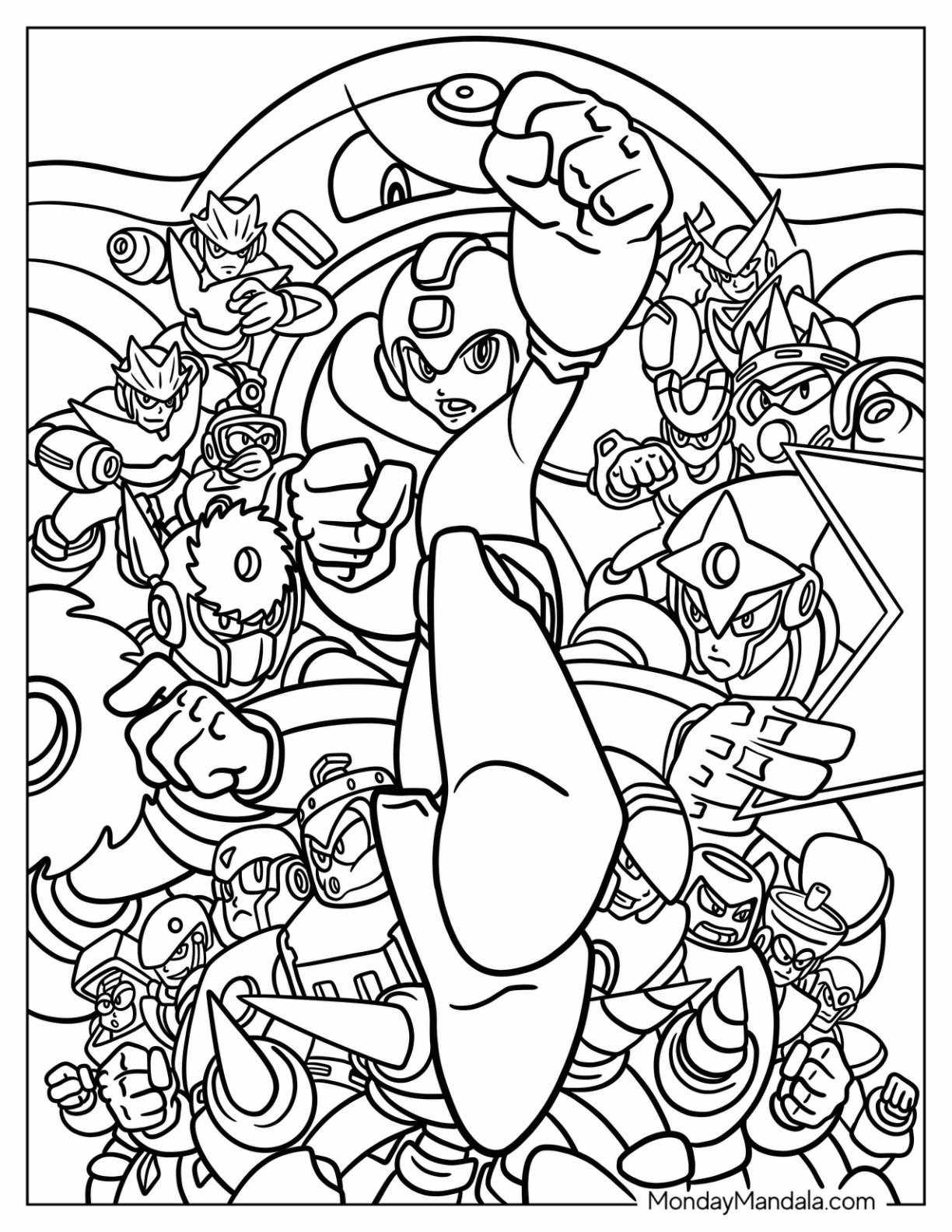 Mega Man Coloring Page And All Of Dr. Light s Minions