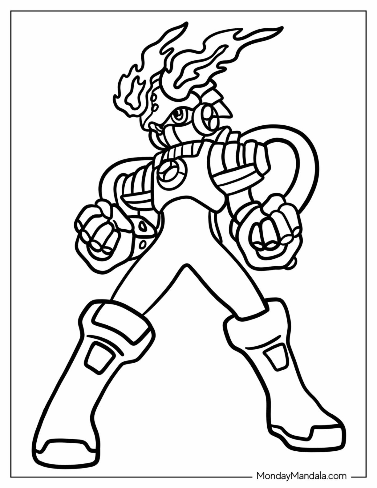 Mega Man Coloring Page In Flaming Cross Form 