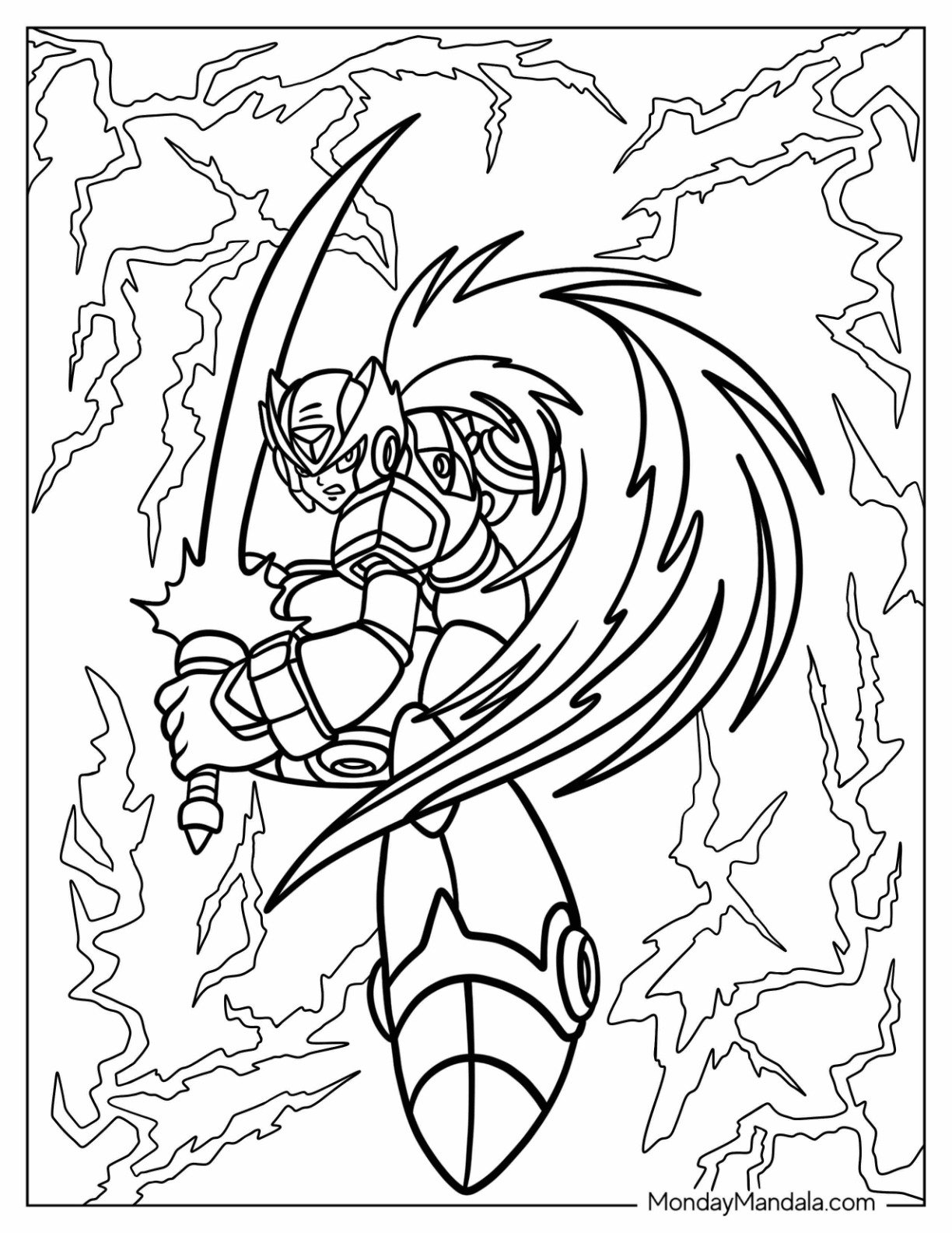 Mega Man Coloring Page Of Zero In Battle Holding His Sword