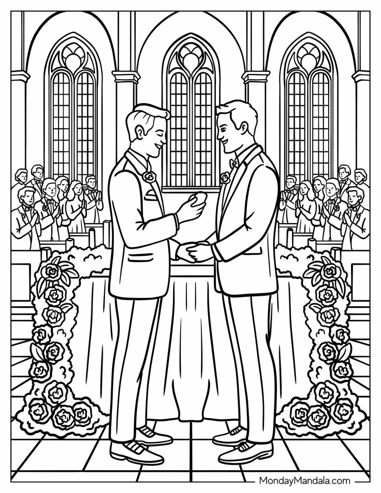 Men Saying Wedding Vows in Church Coloring Sheet