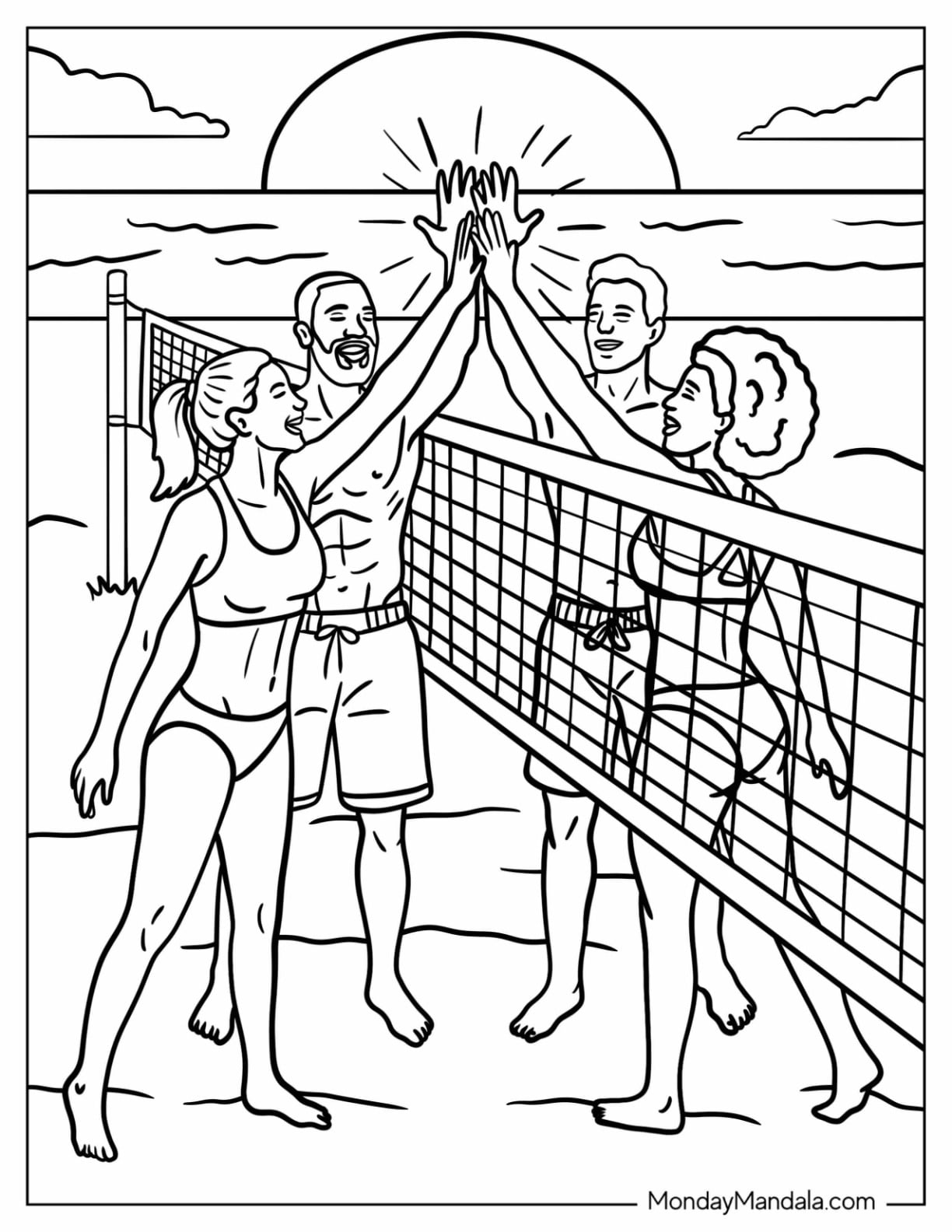 Men and Women High Five During Volleyball Game Coloring Sheet