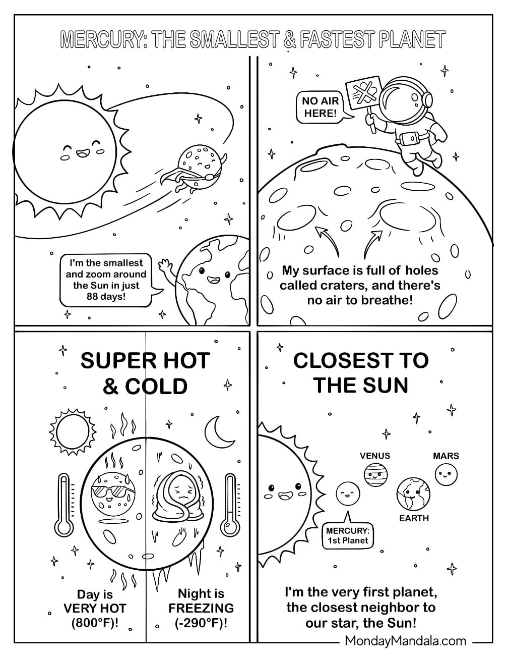 Mercury the Smallest and Fastest Planet Solar System Coloring Page