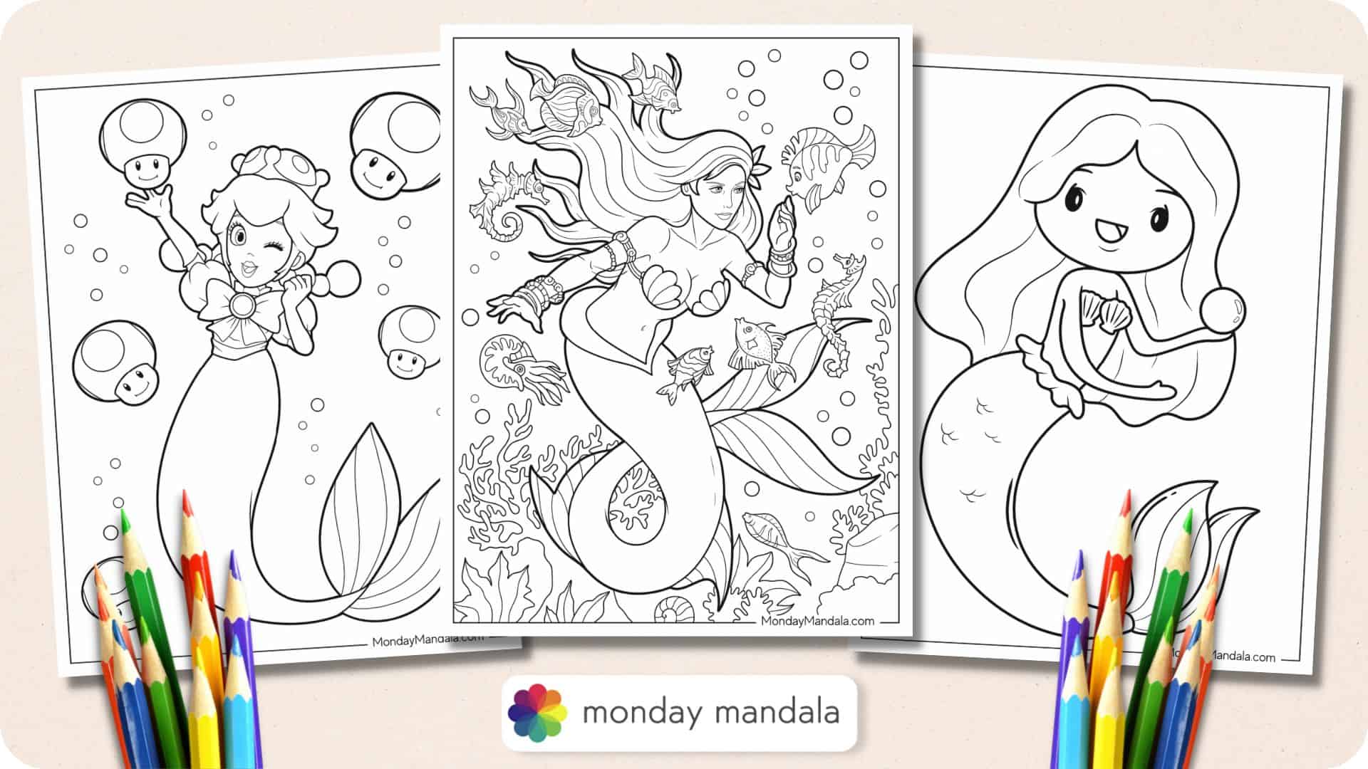 Premium Vector  Mermaid coloring pages for kids ages for 8-12