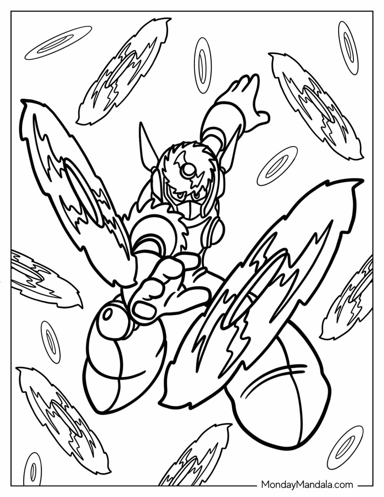 Mega Man Coloring Page Throwing Metal Blades